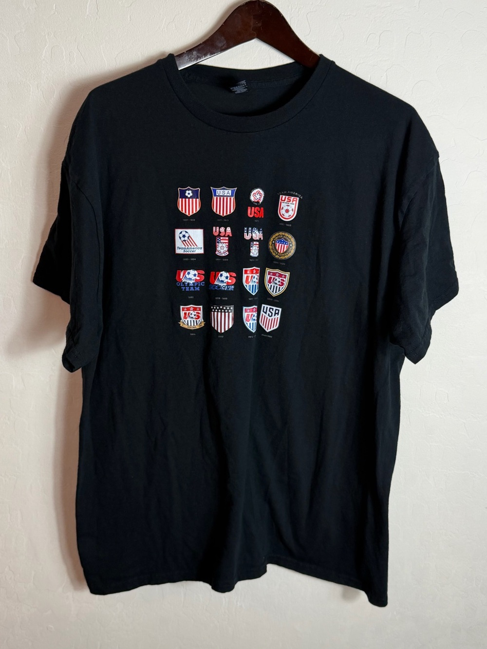 USA Soccer Black Tee with USA Shield Patch Grid